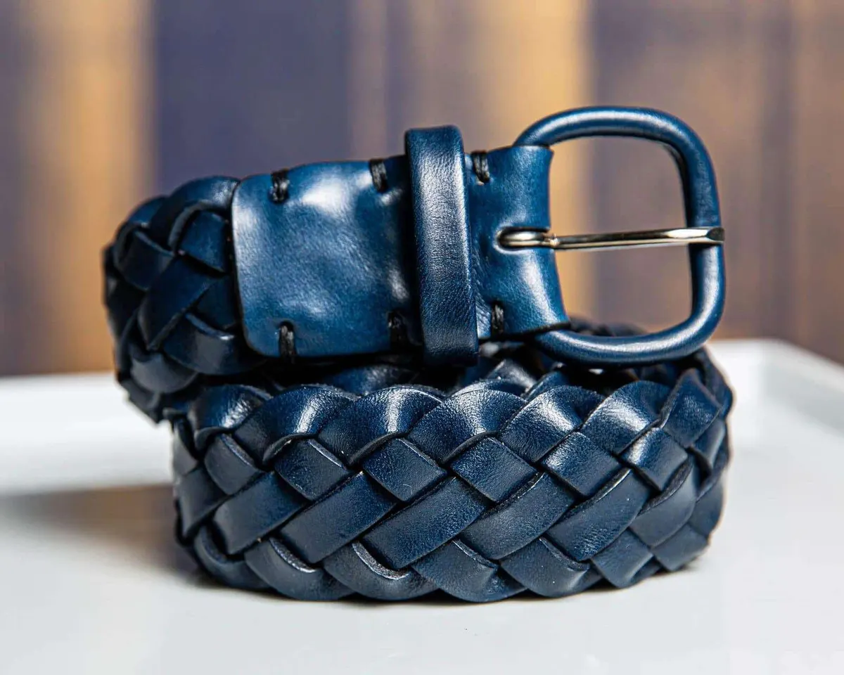 Flechtledergürtel Lorenzo Navy