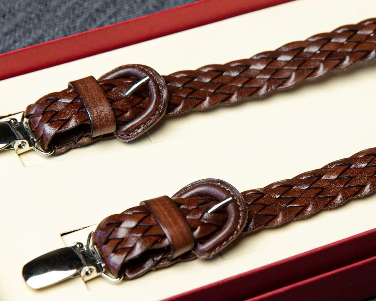 Hosenträger Leder Darkbrown Clips Schmal