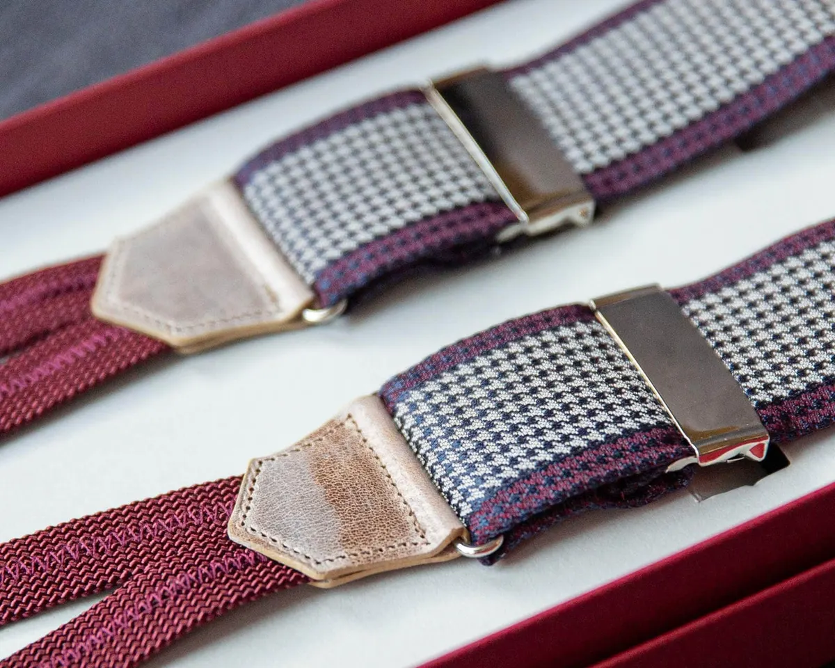 Hosenträger Wolle Seide Houndstooth Winered Classic b