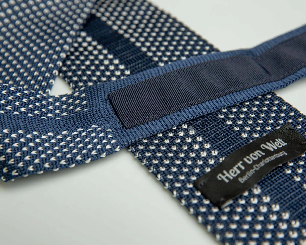 Strickkrawatte Puntino Navy / Bianco - Ansicht 2