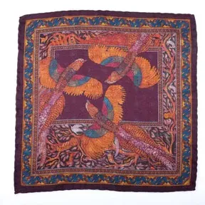  - representative image, shown here: Pocket Square Birds Wine Red