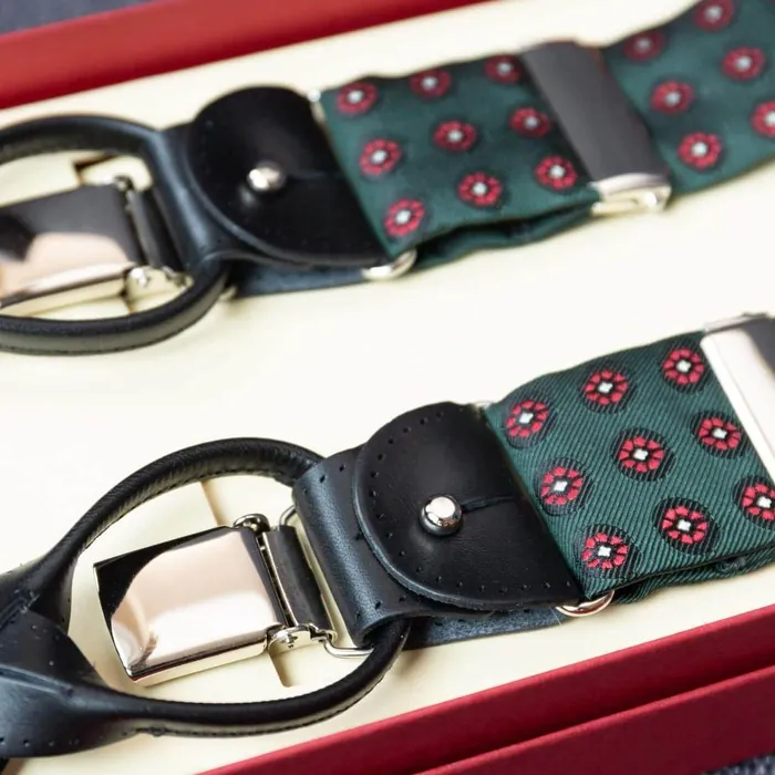 Suspenders Silk Cravat Green Dots Combine - representative image, shown here: Suspenders Cravat Green Combine b