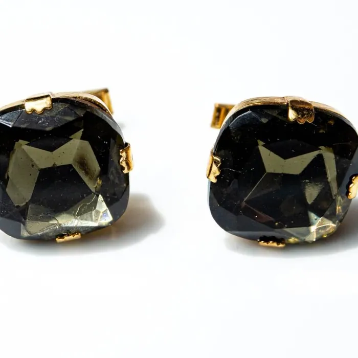 Cufflinks glass crystal star green - representative image, shown here: Cufflinks glass crystal star smoky grey